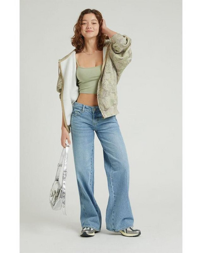 Calças de Ganga Largas de Cintura Baixa para Mulher