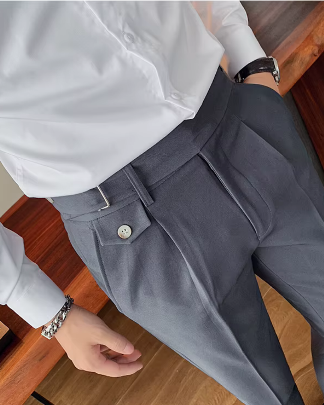 Calças de Vestir com Cintura Elástica e Tornozelo Ajustado para Homem