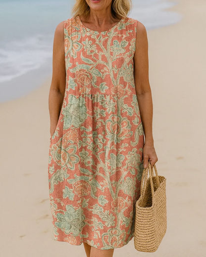 Vestido vintage com flores e mangas curtas