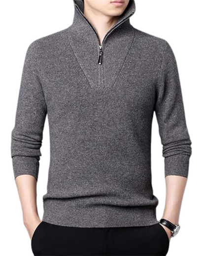 Jersey de Inverno de Lã com Fecho de Correr para Homem