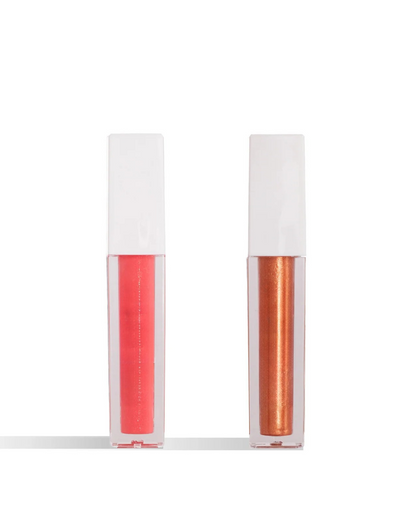 Brilho Labial em Tons de Coral e Bronze, Acabamento Luminoso e Efeito Volumizador (OFERTA 2X1)