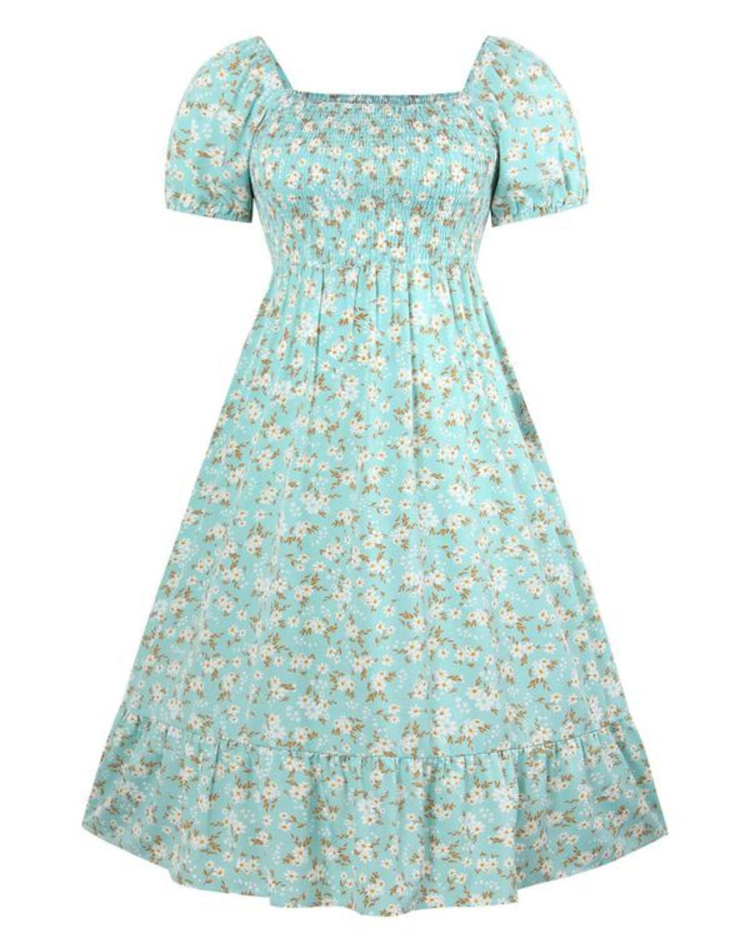 Vestido estampado com decote quadrado e corte império