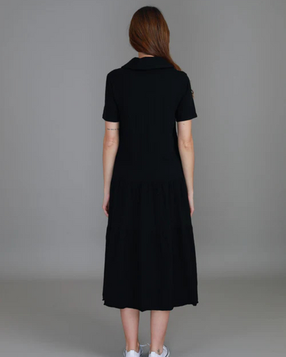 Vestido Comprido com Gola de Camisa e Estilo Solto