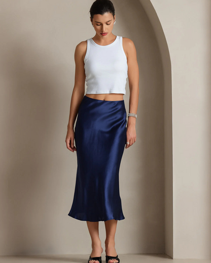 Saia Básica Elegante em Seda Pura para Mulher