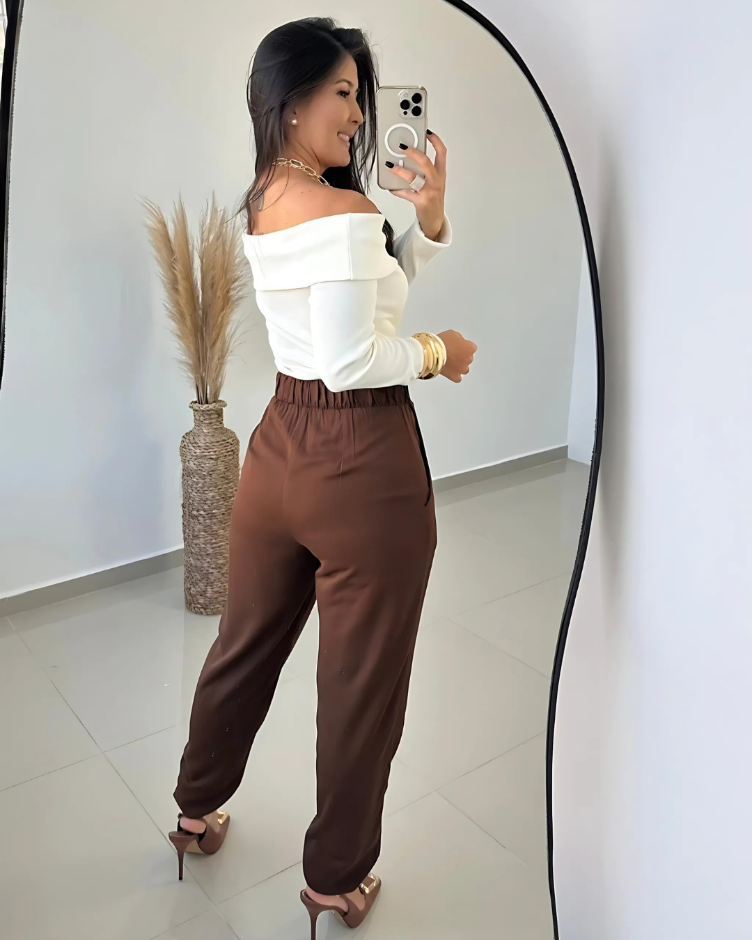 Calças Jogger de Bombazina com Cintura Elástica para Mulher