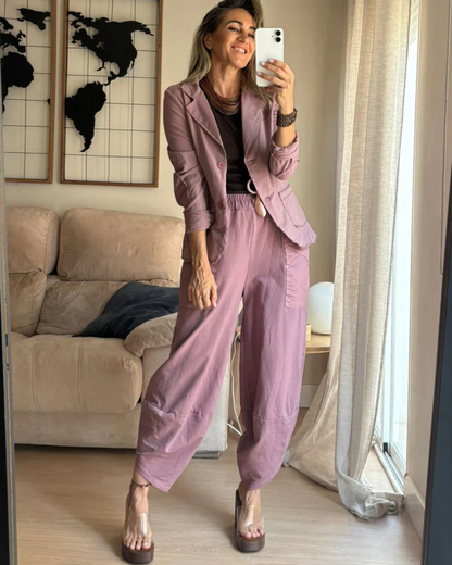 Calças largas com cintura elástica para mulher