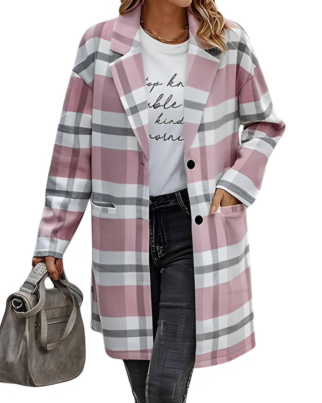 Casaco clássico estilo xadrez para mulher