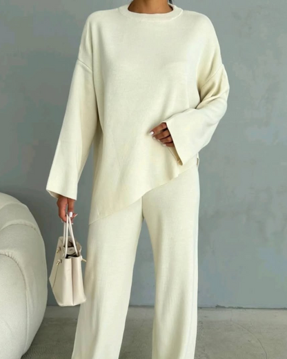 Conjunto de Calças Irregulares de Luxo com Gola Redonda