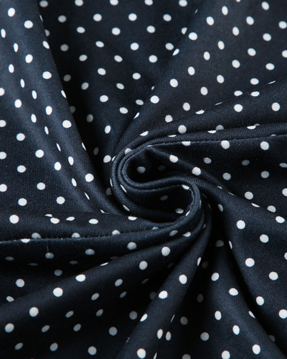 Vestido curto moderno com estampado de bolinhas para mulher