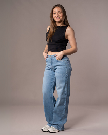 Calças de Cintura Alta com um Corte Alongado para Mulher