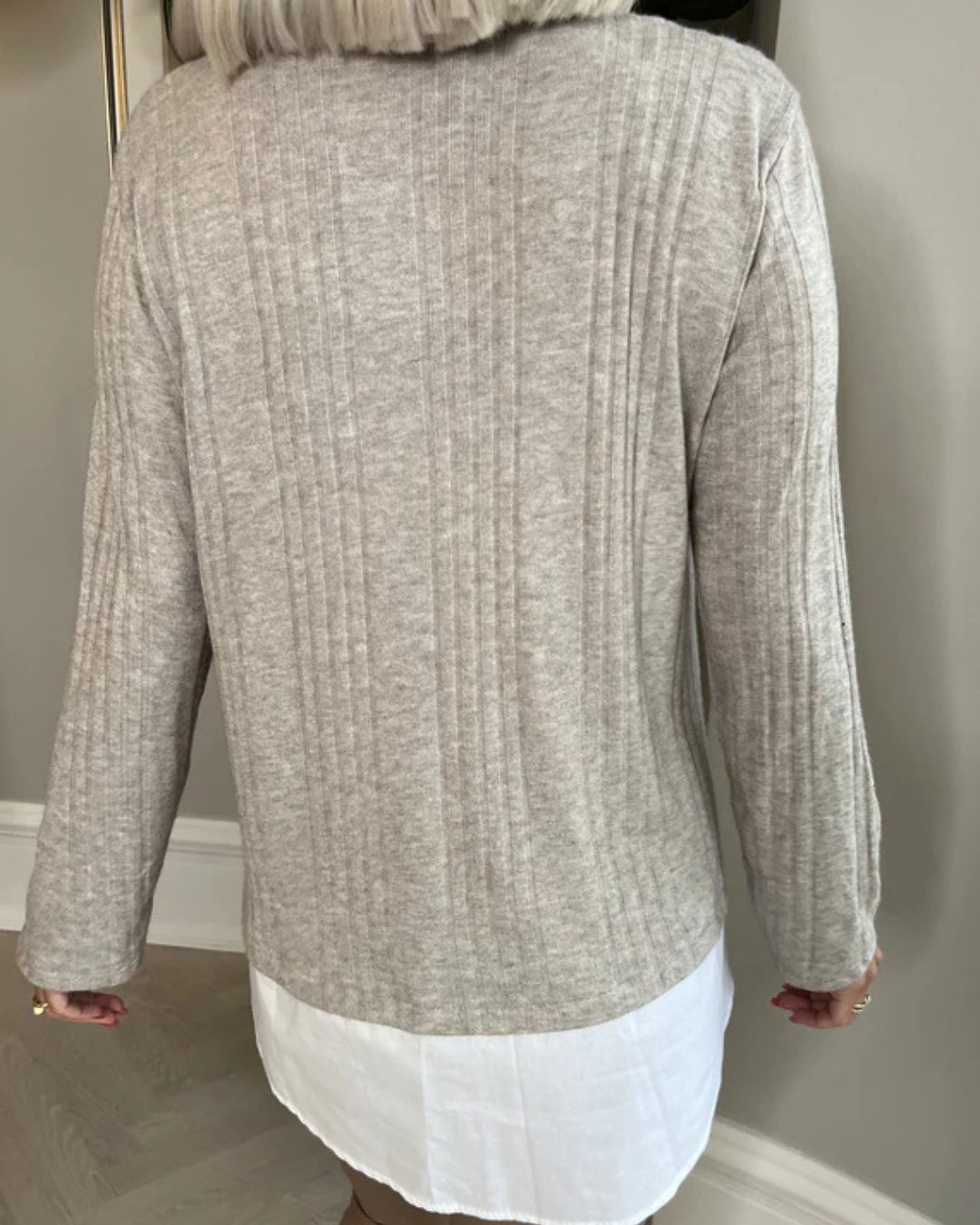 Blusa de Duas Peças com Lapela e Mangas Compridas com Remendos Casuais