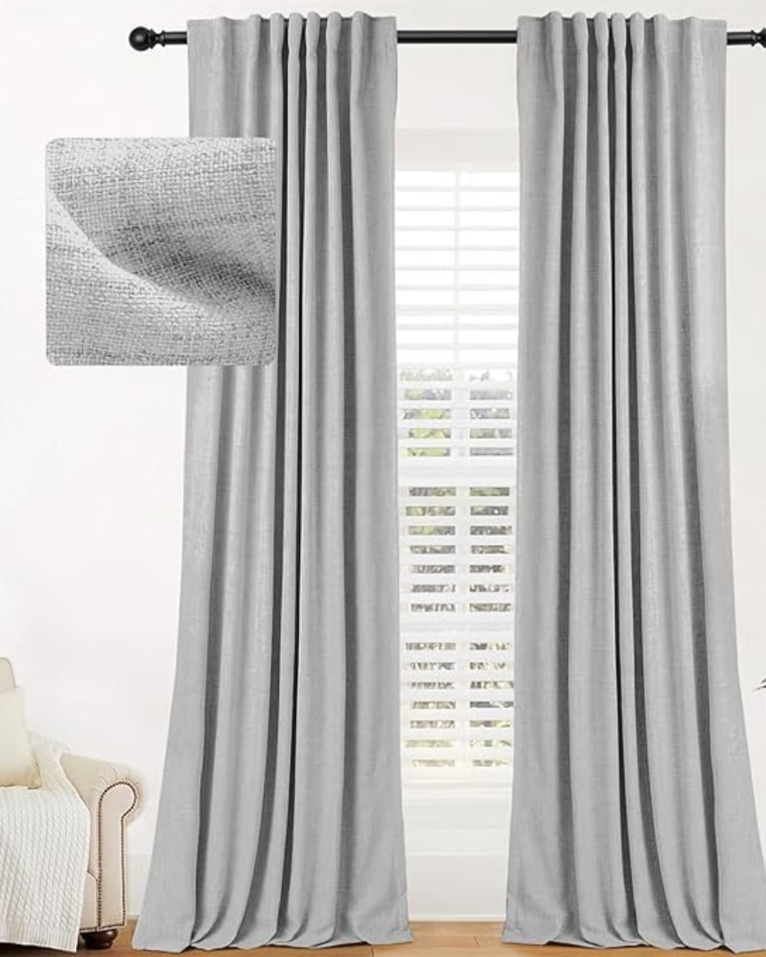 Cortina Dupla de Camada com Bloqueio de Luz (Dimensões 213 cm de comprimento x 132 cm de largura)