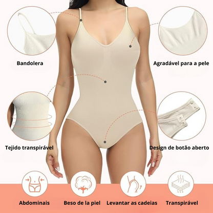 Body Sem Mangas com Nervuras e Alças de Esparguete Ajustáveis para Mulher
