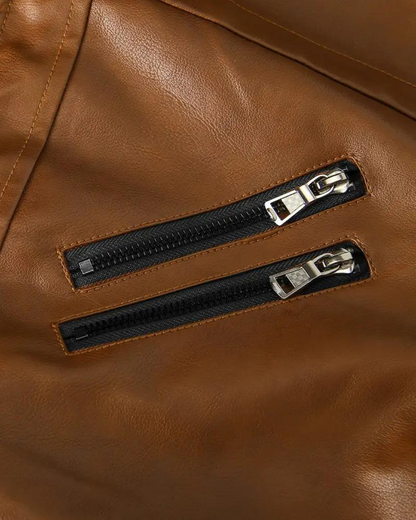 Casaco de couro com capuz para homem