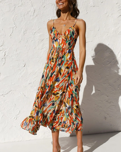 Vestido com alças, decote e estampado para mulher