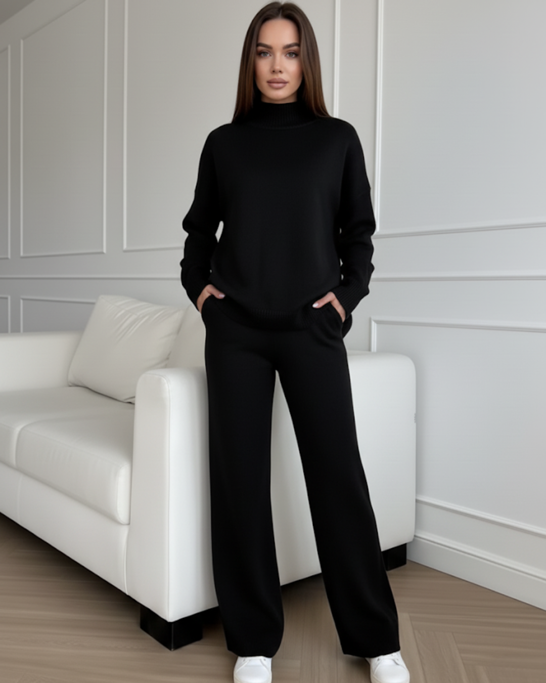 Conjunto desportivo feminino de manga comprida e gola alta