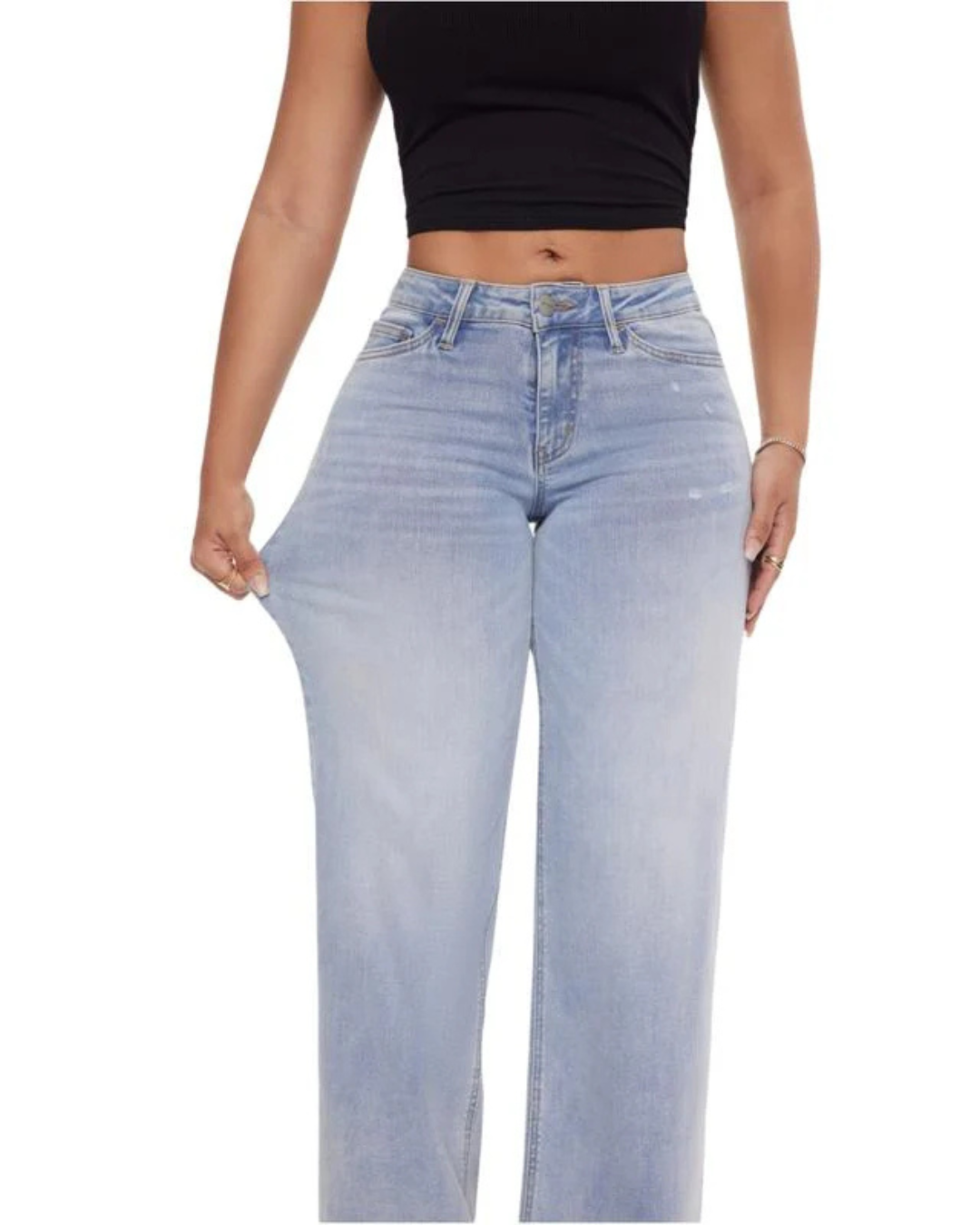 Calças de Ganga Largas de Cintura Média-Baixa para Mulheres