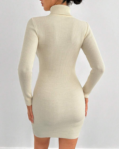 Jersey de Gola Alta de Manga Comprida para Mulher, de Corte Justo, em Unicolor