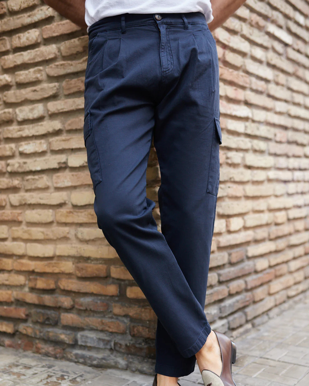 Calças Cargo de Linho de Algodão para Homem