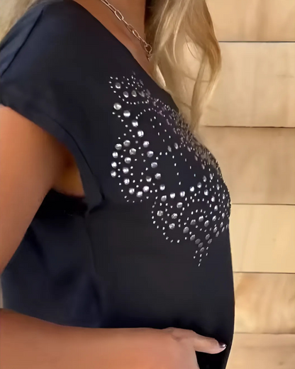 Blusa de algodão para mulher com bainha de borlas e borlas