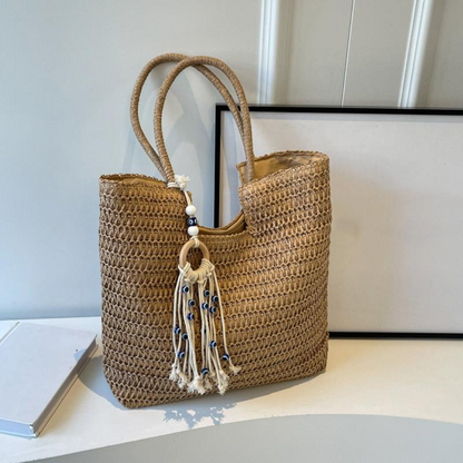 Saco de palha grande para mulher com pega dupla