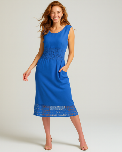 Vestido casual sem mangas e com renda