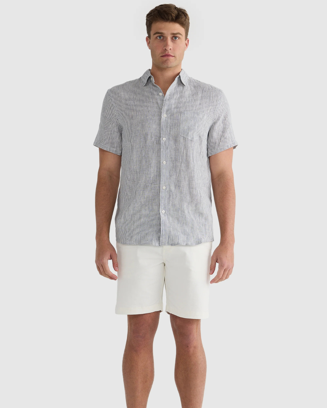 Camisa de Linho com Riscas Finas para Homem