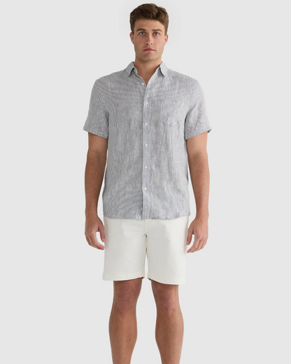 Camisa de Linho com Riscas Finas para Homem