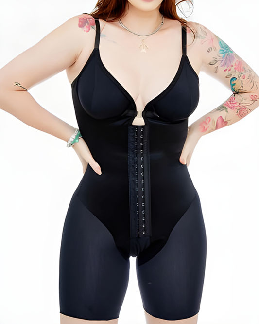 Body Modelador com Decote em V Profundo e Fecho de Gancho e Olho