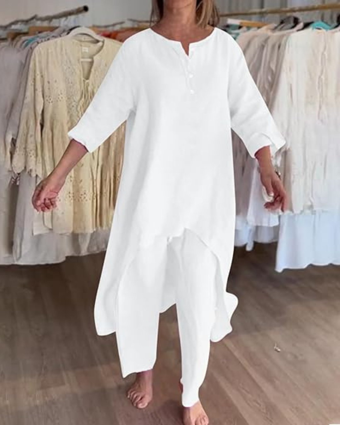 Conjunto Casual de Linho Para Mulher Estilo Natural