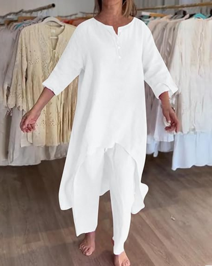 Conjunto Casual de Linho Para Mulher Estilo Natural