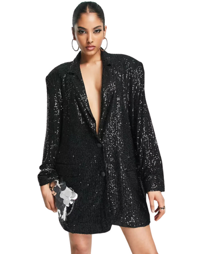 Blazer Elegante com Brilhos Longo para Mulher