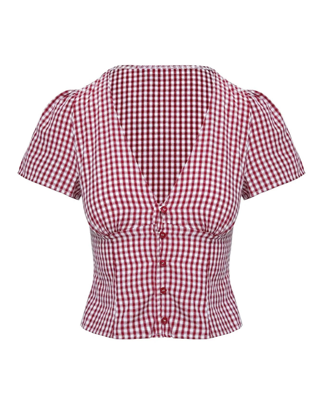 Blusa de Tartã com Decote em V e Mangas Curtas e Bufantes