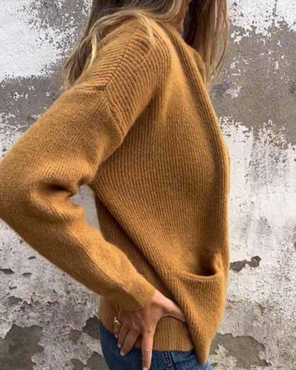 Casaco de malha com fecho e gola redonda