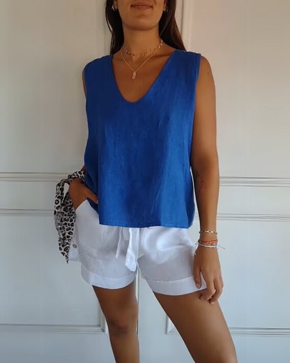 Blusa de Algodão e Linho com Alças nas Costas