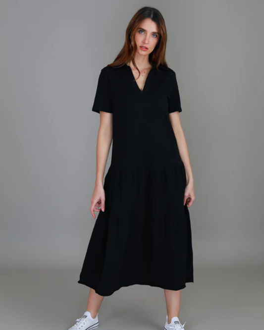 Vestido Comprido com Gola de Camisa e Estilo Solto