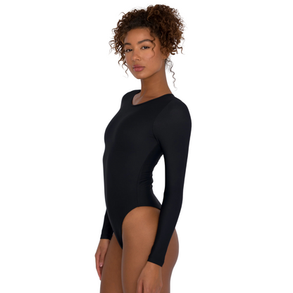 Bodysuit de Manga Comprida com Decote Redondo e Fecho nas Costas