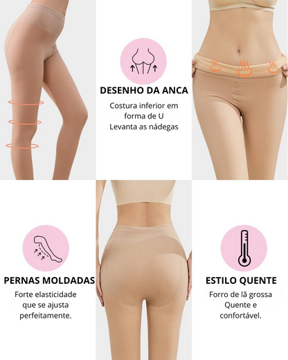 Collants com Forro Polar Super Elásticos Cor de Pele para Mulher