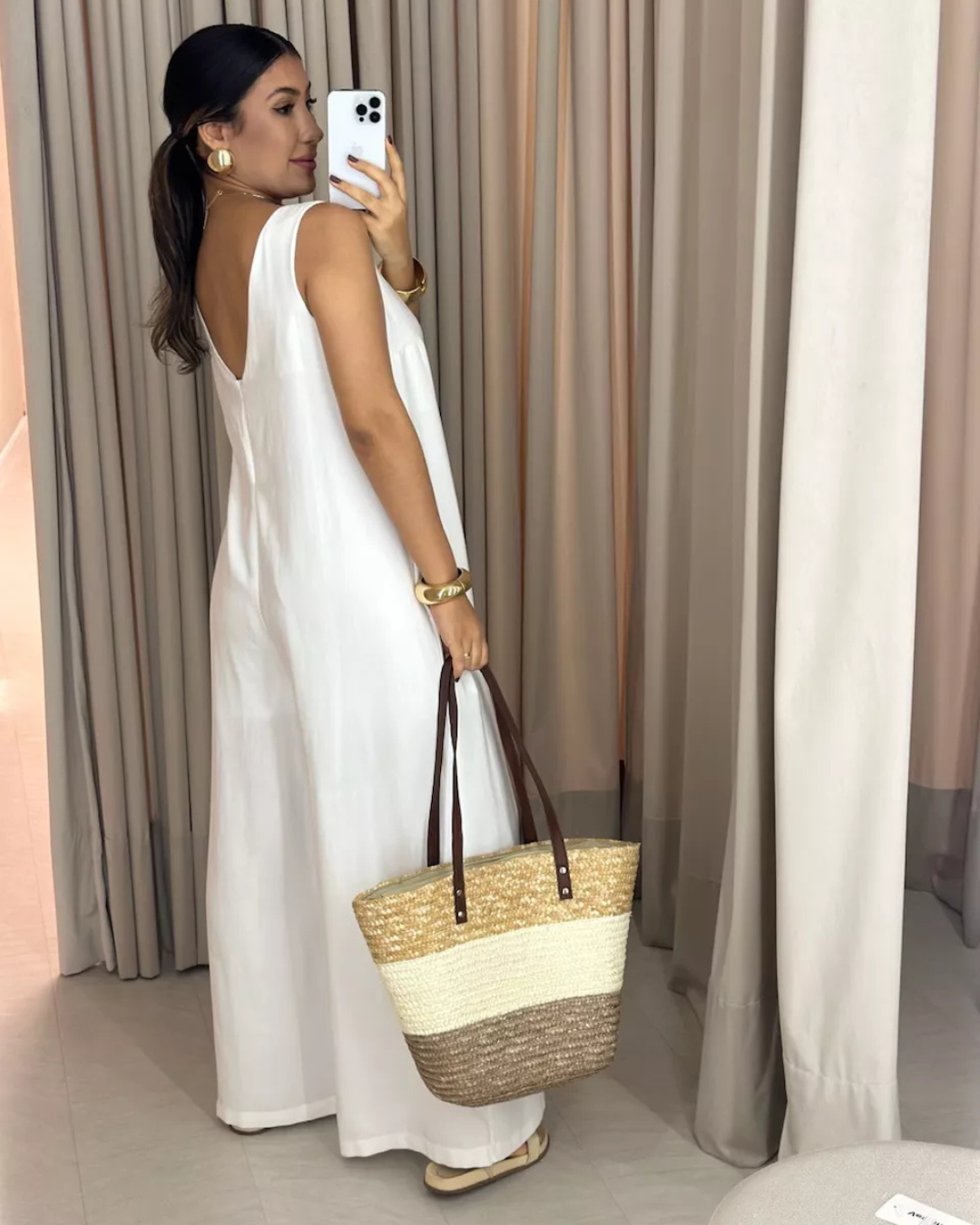 Macacão Casual de Cor Lisa com Decote em V para Mulher