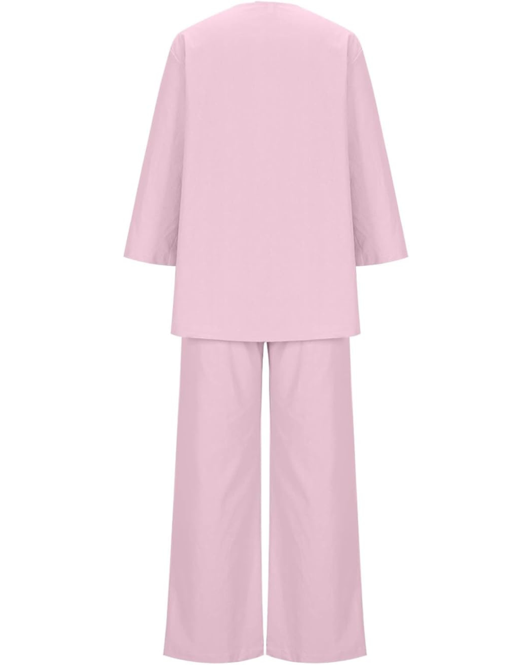 Conjunto casual feminino de duas peças em algodão e linho com decoração de botões