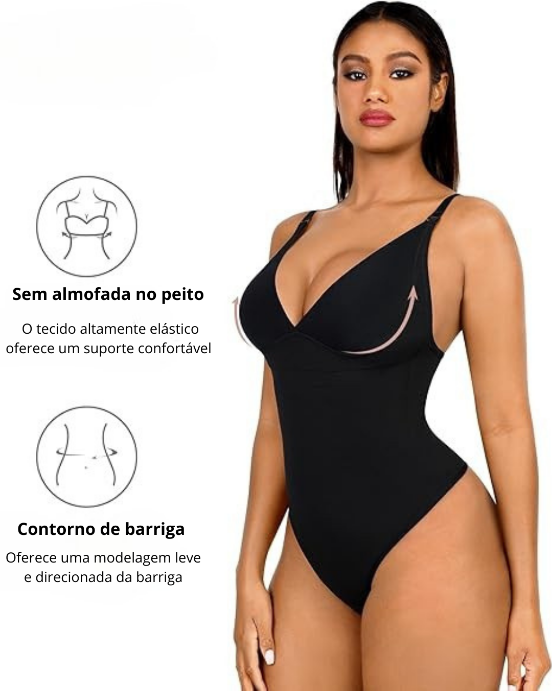 Body Tanga com Decote em V e Controlo da Barriga para Mulher
