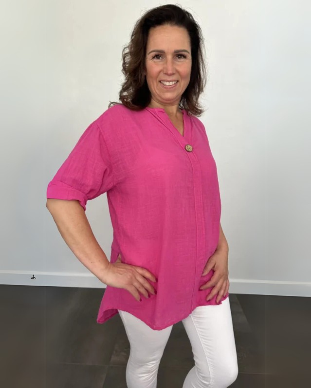 Camisa de Linho Texturizado com Mangas Ajustáveis Estilo Casual e Fresco