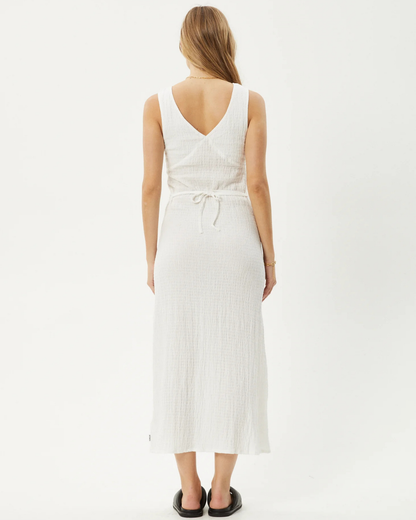 Vestido comprido de linho sem mangas com decote em V