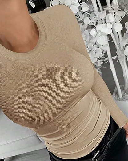 Camisolas com Canelado de Manga Comprida e Gola Redonda (OFERTA 2X1)