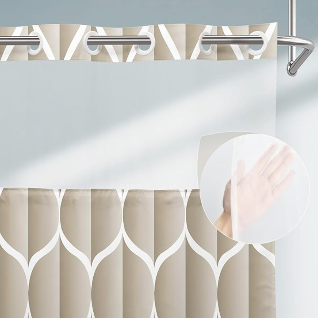 Cortina de Duche Sem Gancho com Janela de Rede Translúcida (Dimensões 188 cm de comprimento x 181 cm de largura)