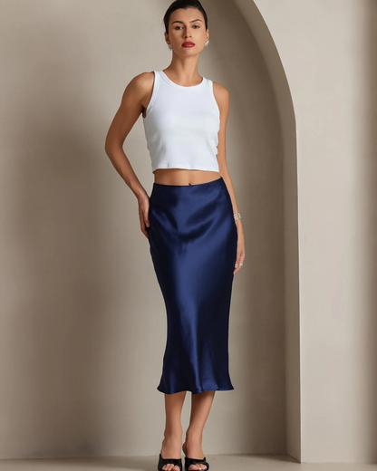 Saia Básica Elegante em Seda Pura para Mulher
