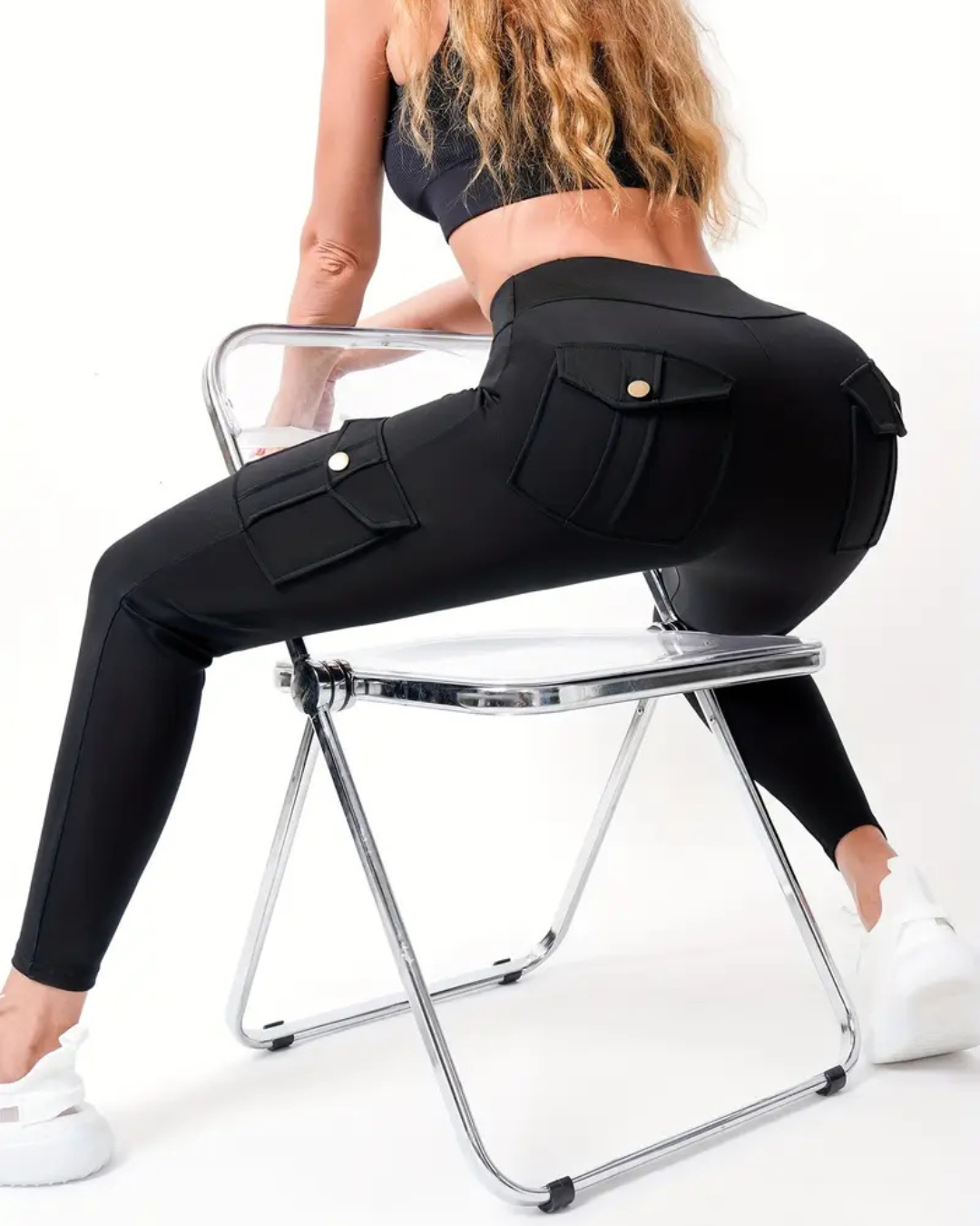 Leggings de Cintura Subida com Elevação Dos Glúteos e Bolsos com Lapela para Mulher