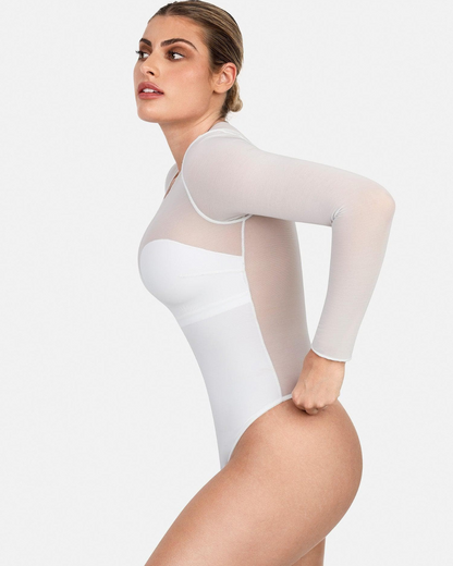 Modelador de Corpo Ilusão em Malha com Mangas Compridas para Controlar a Barriga