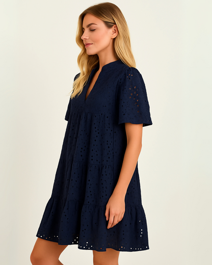 Minivestido Casual Elegante para Mulher com Renda Aberta e Folhos