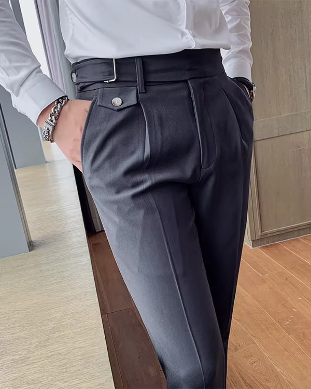 Calças de Vestir com Cintura Elástica e Tornozelo Ajustado para Homem